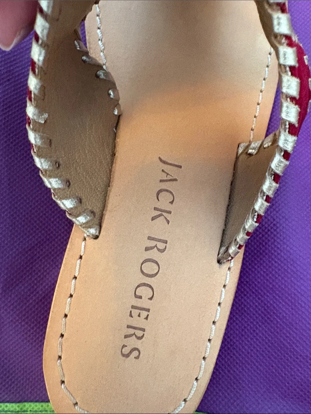 Jack Rogers kids Burgundy Velvet Flip Sandals with Silver Accents